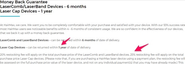 HairMax laser hat return policy