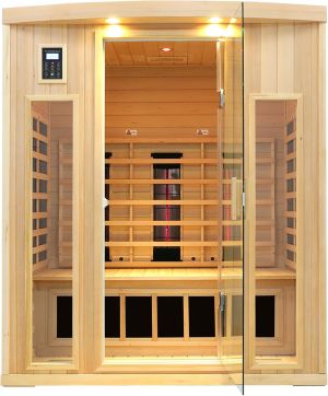 KUNSANA 3-person infrared sauna, ceramic heaters, Canadian hemlock, low-EMF indoor sauna with Bluetooth & chromotherapy